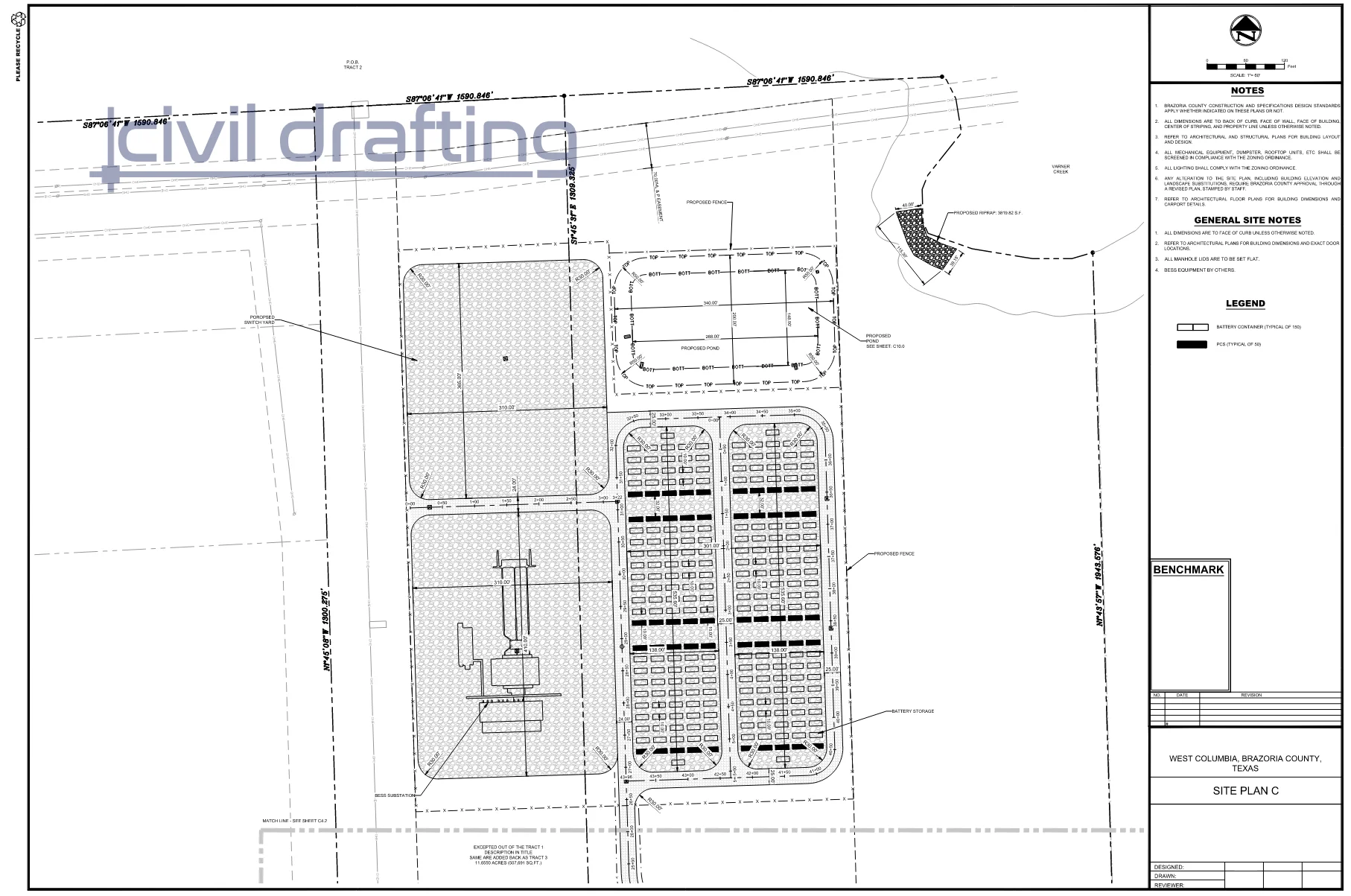 Grading and drainage plan sheet for the BESS Facility in TX