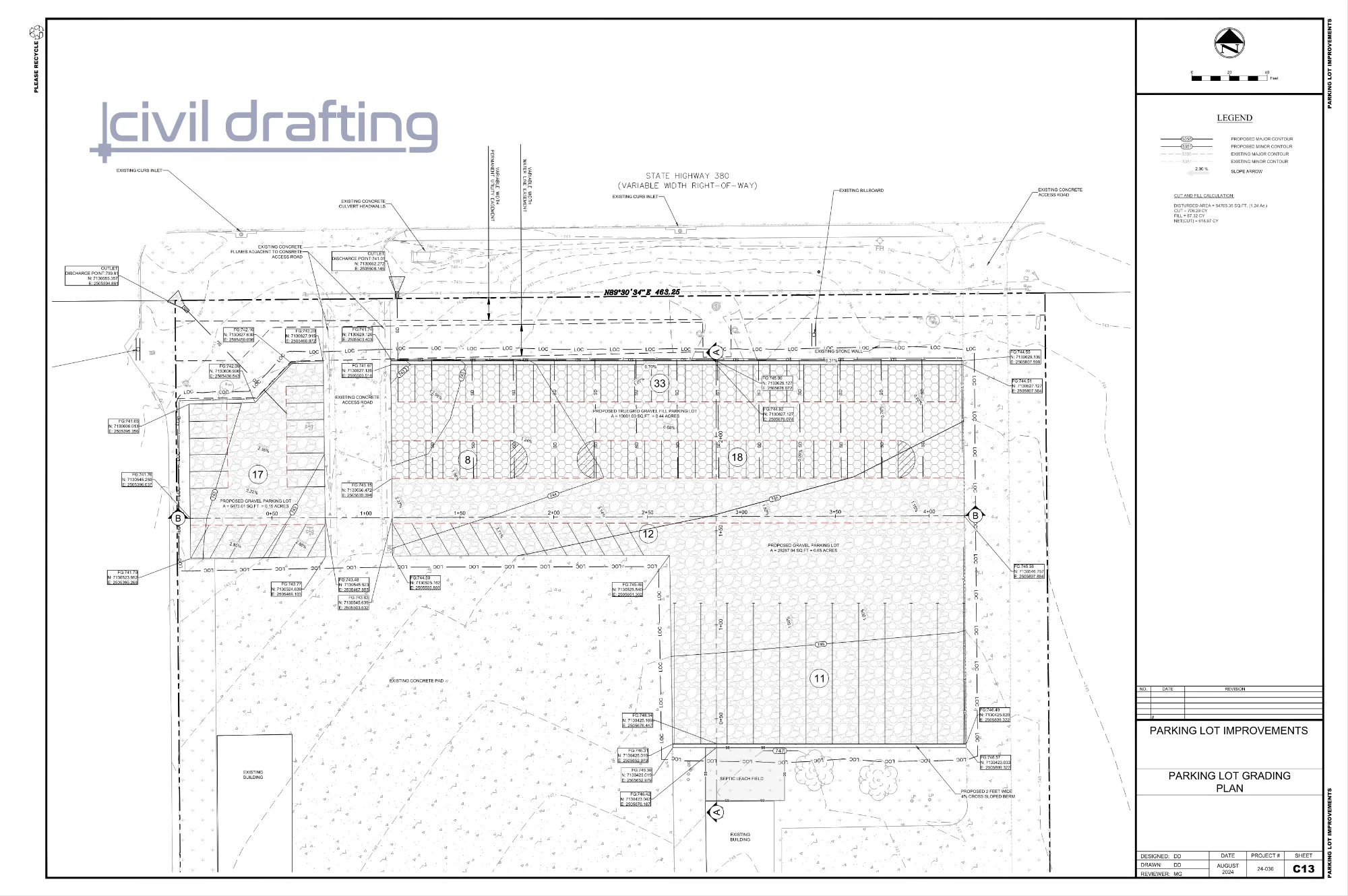 Grading Plan - University Dr Parking Lot. Detailed grading plan defining slopes, spot elevations, and surface flow to support effective stormwater management.