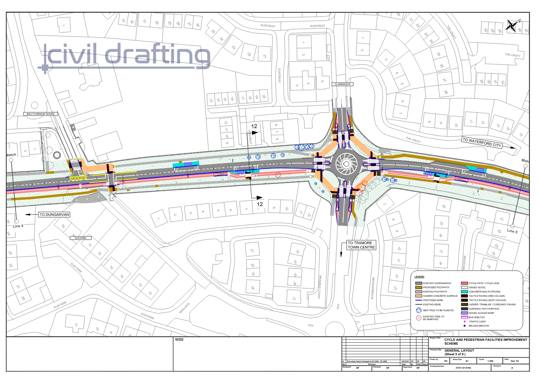 General Layout Section 5 - Tramore Ring Road Reconstruction. This layout presents a key roundabout redesign, enhancing connectivity and incorporating modern traffic management features.